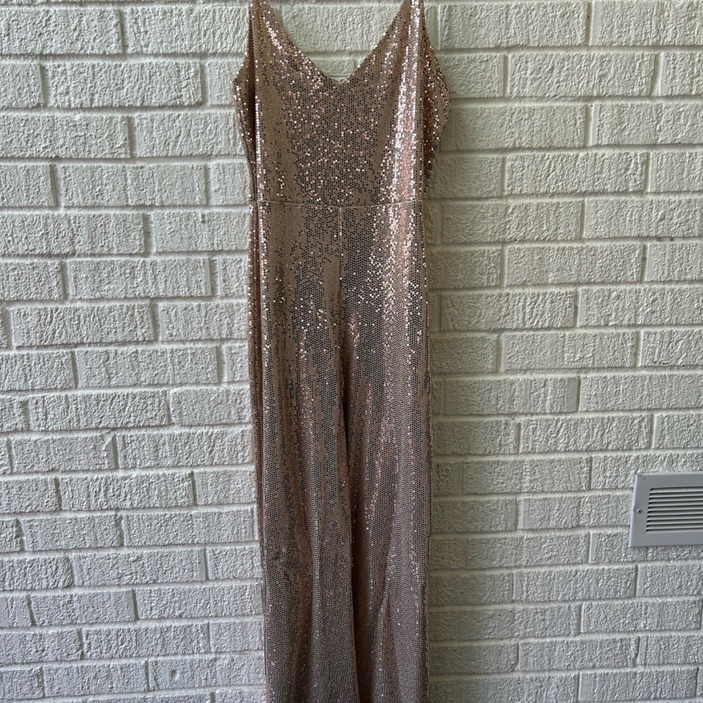 Sparkling Rose Gold Sequin Wide Leg Jumpsuit